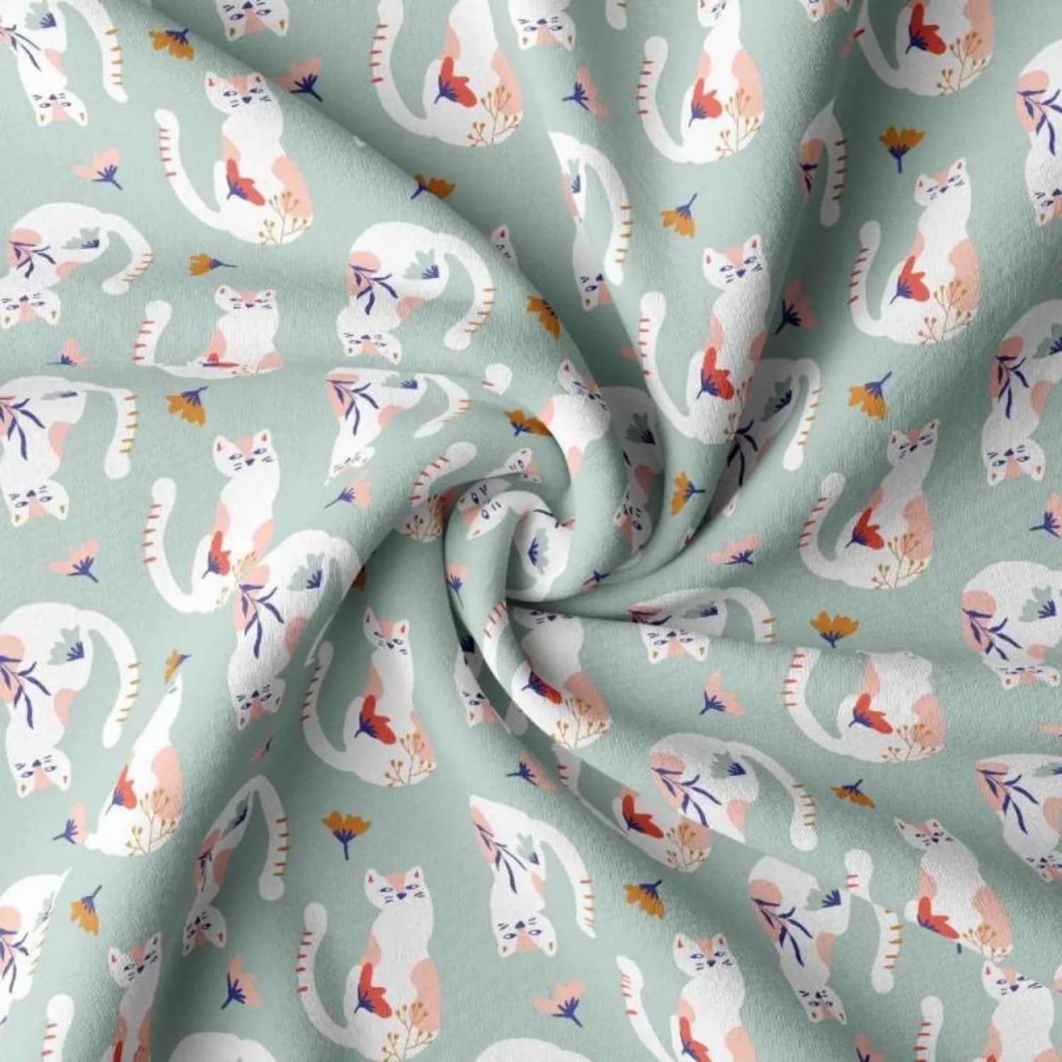 Algodón gatitos fondo mint oscuro — imagen 1